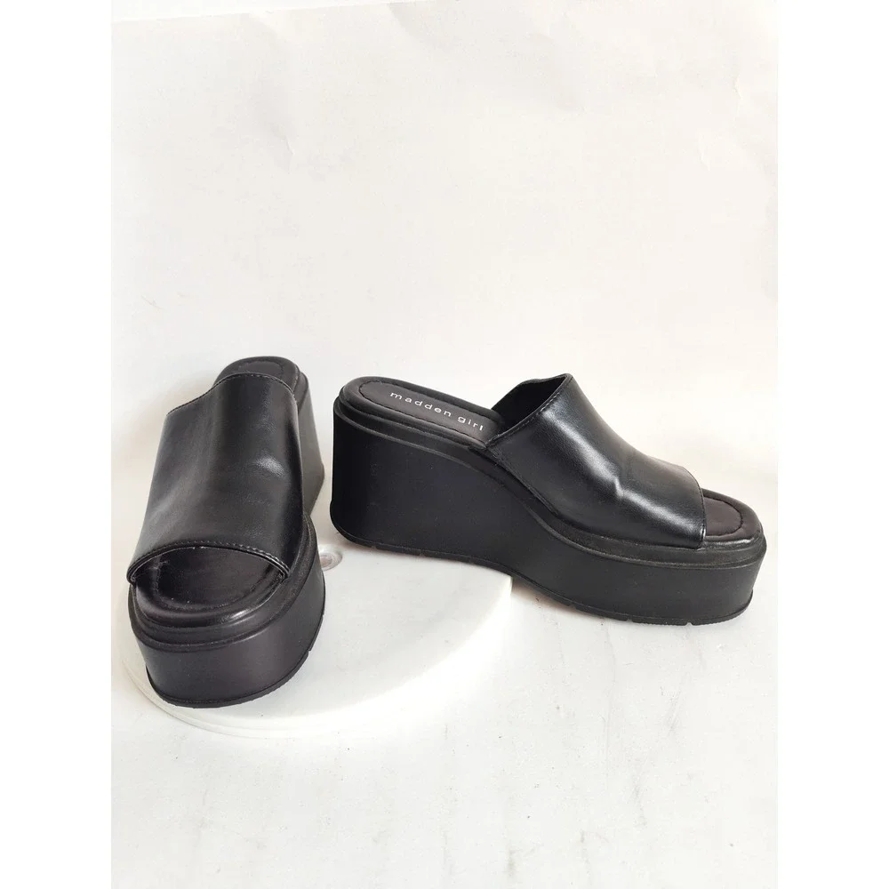 Madden Girl Slides Sandals 5.5 Platform Wedge Black Y2K Bratz Minimalist WIINDY